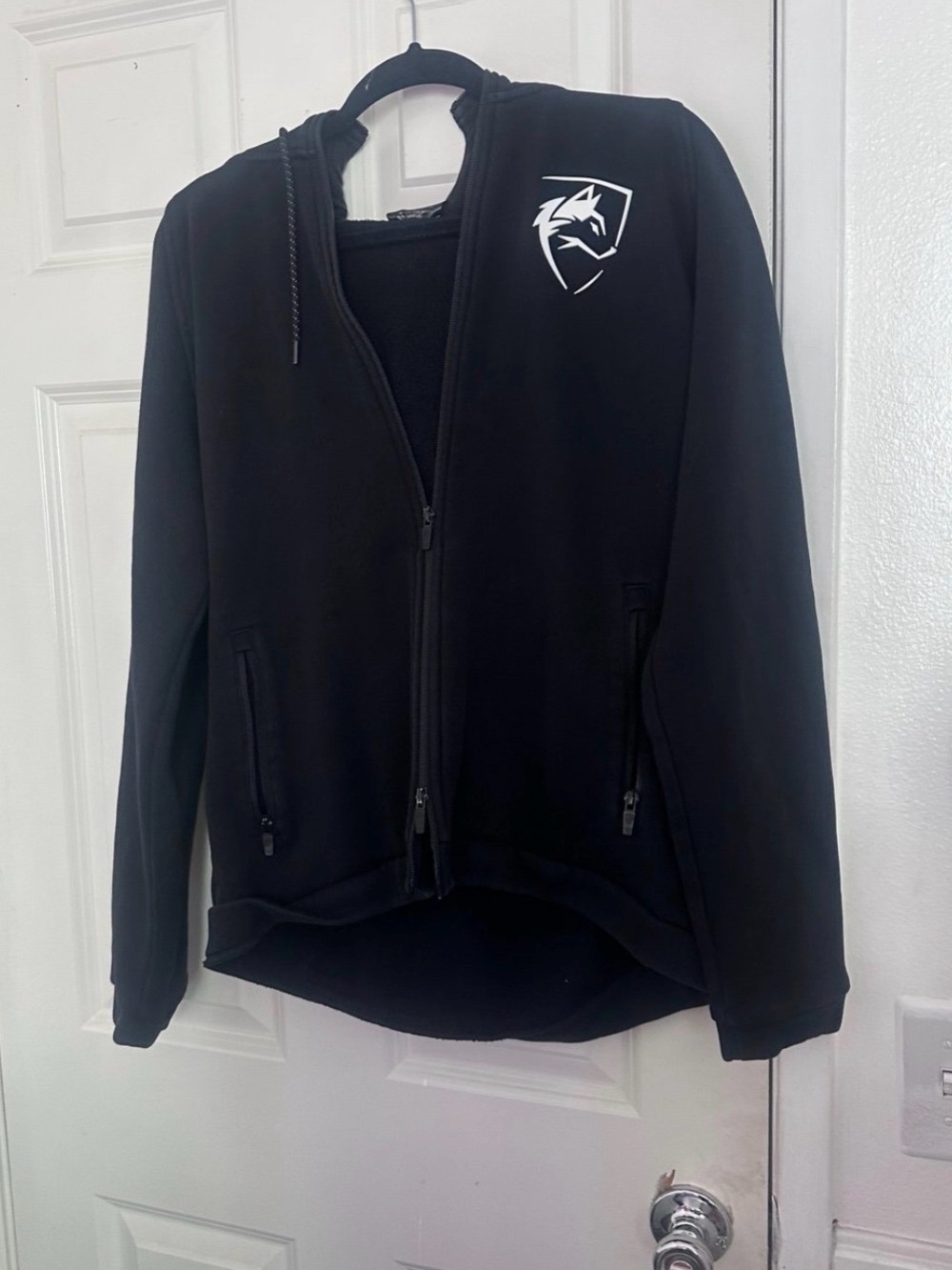 ALPHALETE Men’s M Black Full Zip Hoodie Fleece Polyester Logo Accent Long Sleeve